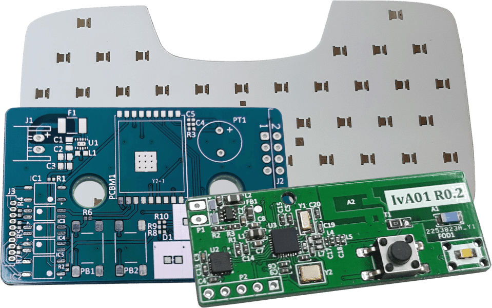 Collage de circuitos electrónicos diseñados y producidos por Snatek.